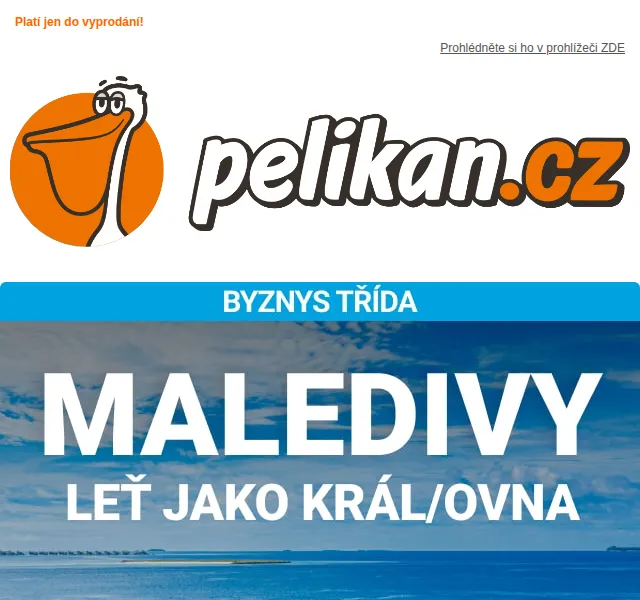 ✈ Pelikan.cz: Maledivy v byznysce od 22 990 Kč – červen 2026 | Nuslet.cz