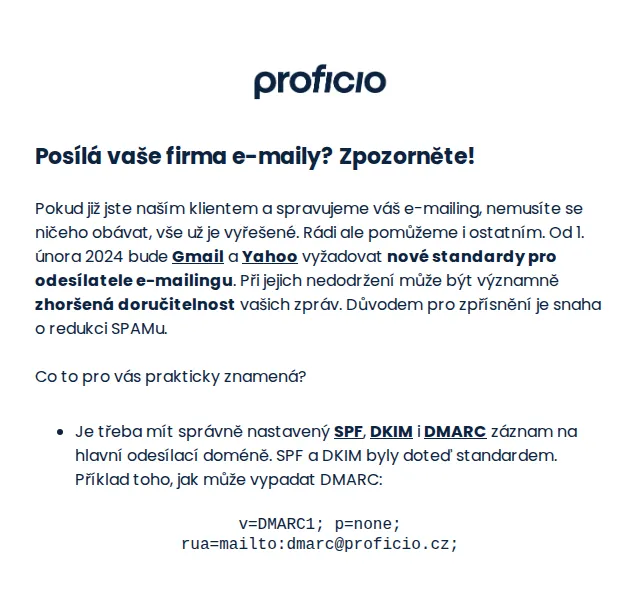 PROFICIO tým: nastavení e-mailingu pro Gmail a Yahoo – červenec 2026 | Nuslet.cz