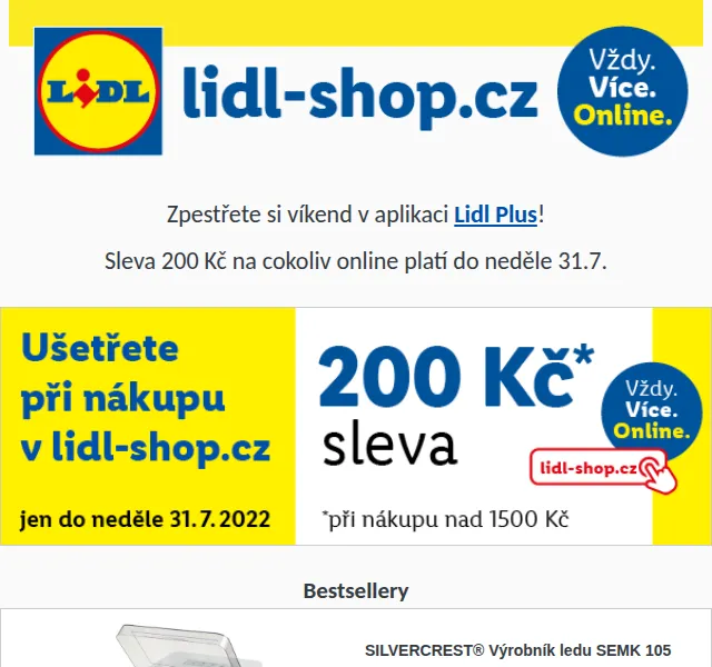 Lidl: Sleva 200 Kč na cokoliv online – červen 2026 | Nuslet.cz