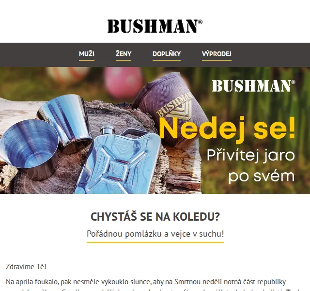 BUSHMAN: Velikonoční výprodej – až 15% sleva pro členy | Červen 2026 | Nuslet.cz