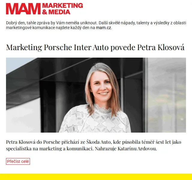 Marketing & Media: Marketing Porsche Inter Auto povede Petra Klosová – červenec 2026 | Nuslet.cz