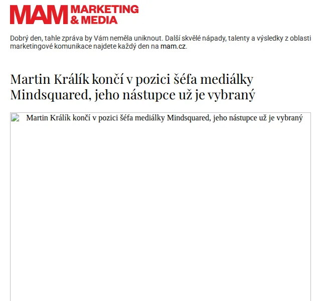 Marketing & Media: Martin Králík opouští Mindsquared – červenec 2026 | Nuslet.cz