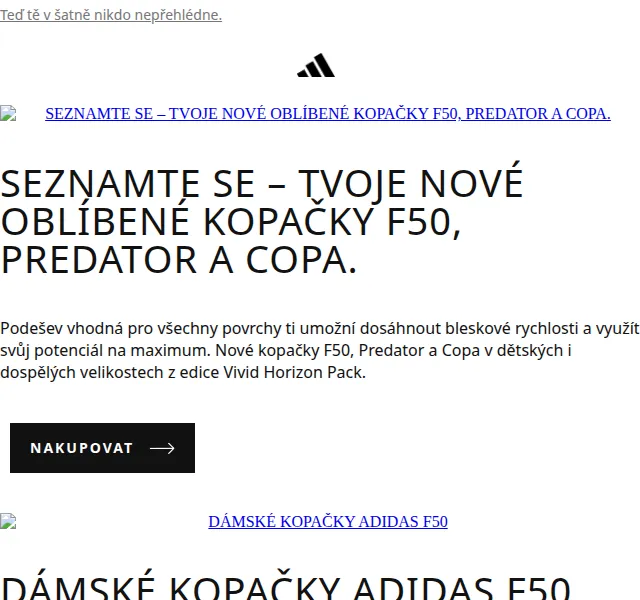 Adidas: Vivid Horizon Pack – nové kopačky F50, Predator a Copa | Červenec 2026 | Nuslet.cz