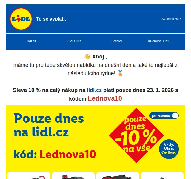 Lidl: Sleva 10 % na celý nákup + nabídka na týden – březen 2026 | Nuslet.cz