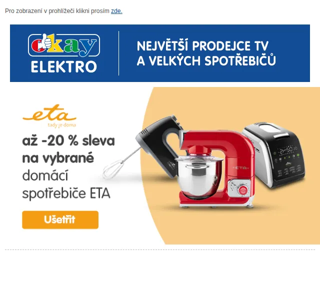OKAY: Až -20 % sleva na spotřebiče ETA – červen 2026 | Nuslet.cz