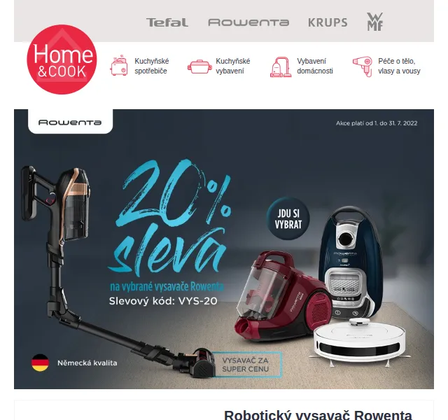 Home & Cook: Robotický vysavač Rowenta od 3 199 Kč – červenec 2026 | Nuslet.cz