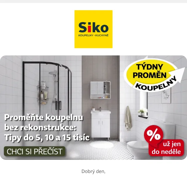 SIKO KOUPELNY: sleva až 20 % na koupelnový nábytek – květen 2026