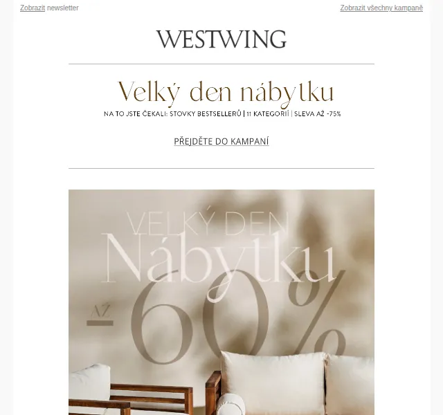 Westwing: velký den nábytku se slevou až -75 % – červen 2026 | Nuslet.cz