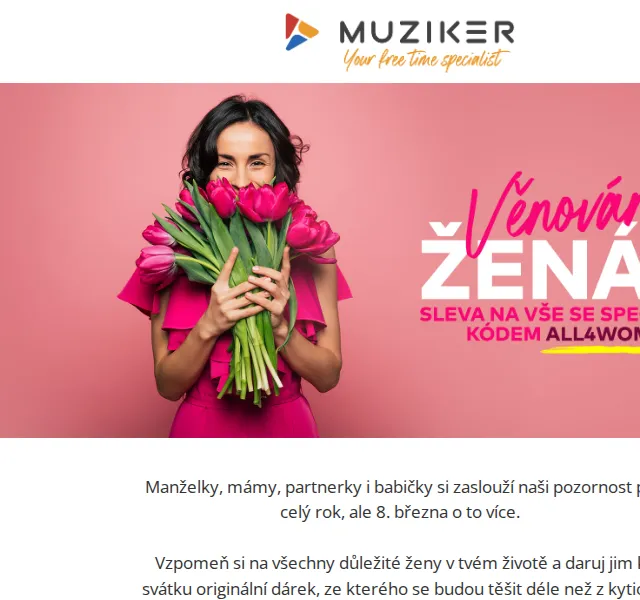 Muziker: Sleva na dárky pro ženy – březen 2026 | Nuslet.cz