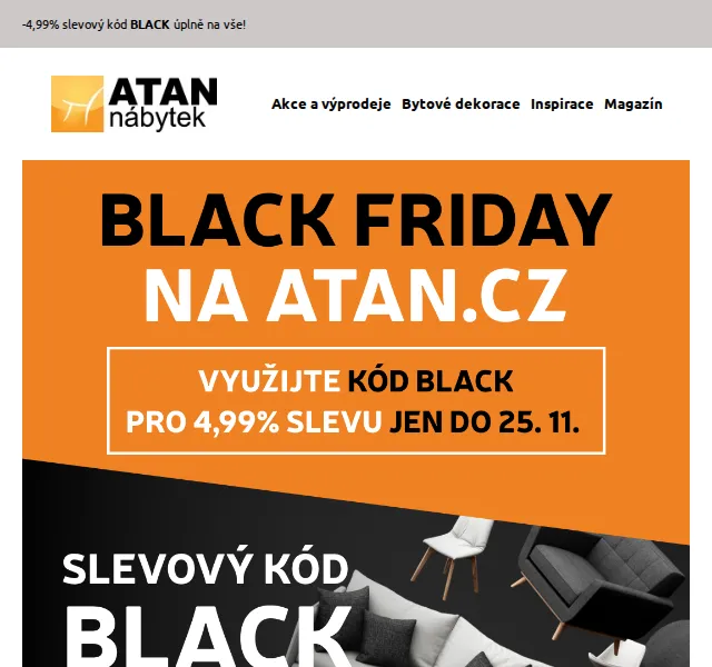 ATAN nábytek: Black Friday sleva 4,99 % – červenec 2026 | Nuslet.cz
