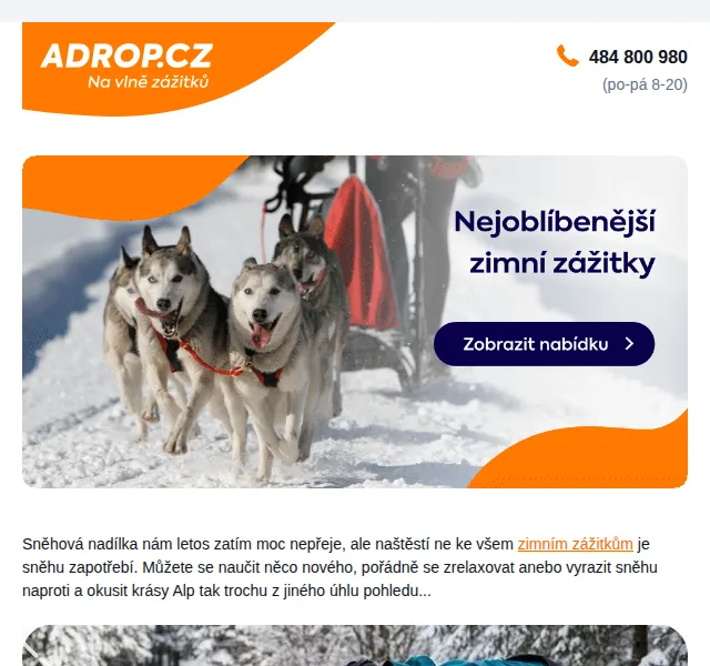 Adrop.cz: Zimní zážitky – Mushing, lyžování a balón nad Alpami od 400 Kč – červen 2026 | Nuslet.cz