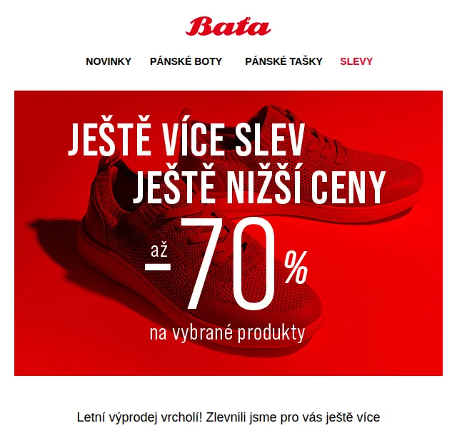 Baťa: Letní výprodej se slevami až 70 % – červenec 2026 | Nuslet.cz