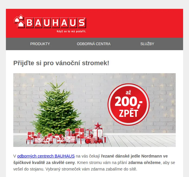 BAUHAUS: Vánoční stromky a dárková poukázka až 200 Kč – červen 2026 | Nuslet.cz