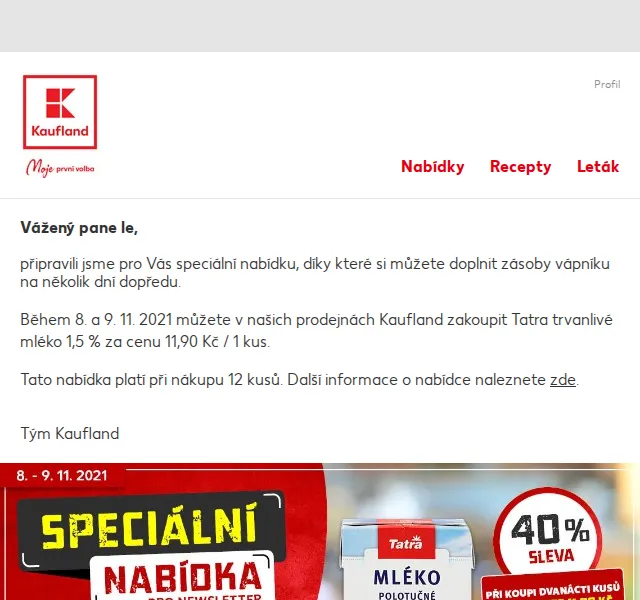 Kaufland: Tatra mléko se 40% slevou – červen 2026 | Nuslet.cz