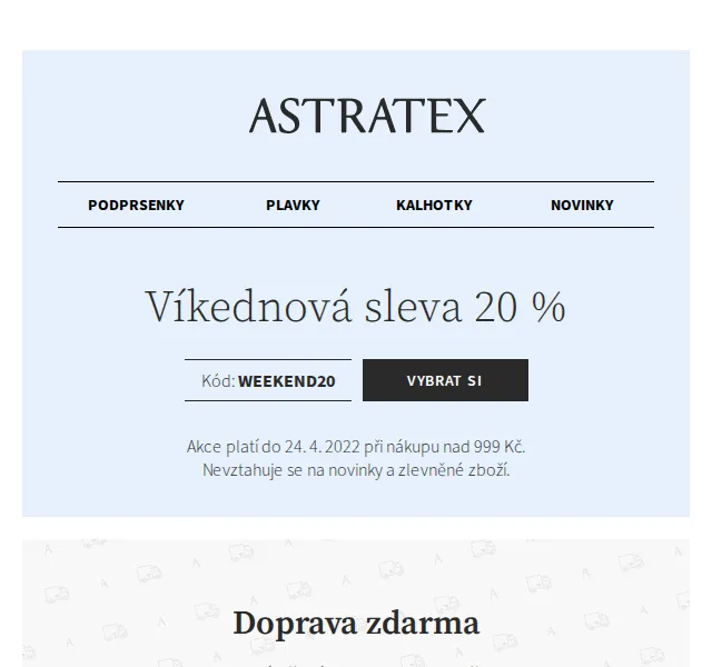 Astratex.cz: Víkendová sleva 20 % a doprava zdarma – duben 2022 | Nuslet.cz