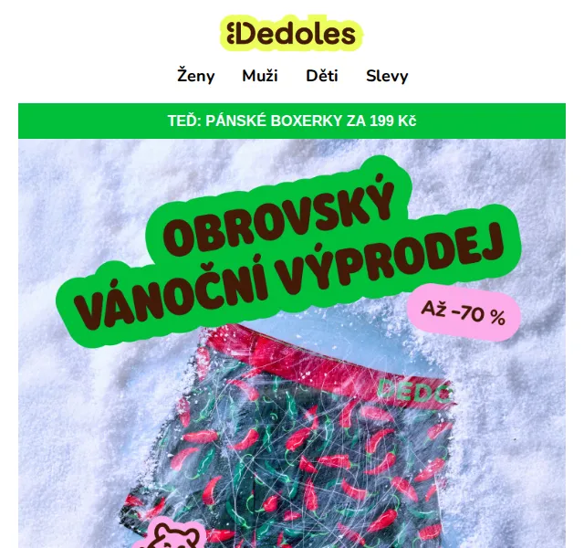 Dedoles: Vánoční výprodej až –70 % + boxerky za 199 Kč – červenec 2026 | Nuslet.cz