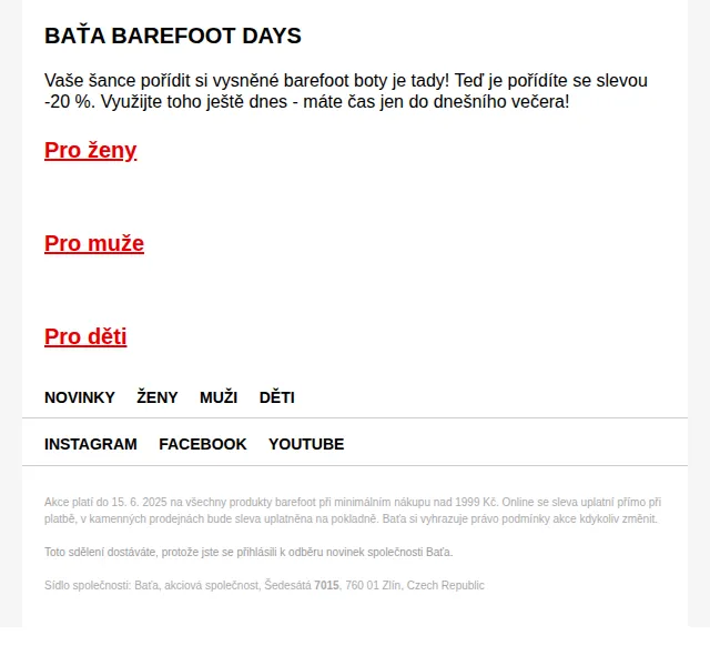 Baťa: -20 % na barefoot boty – červenec 2026 | Nuslet.cz