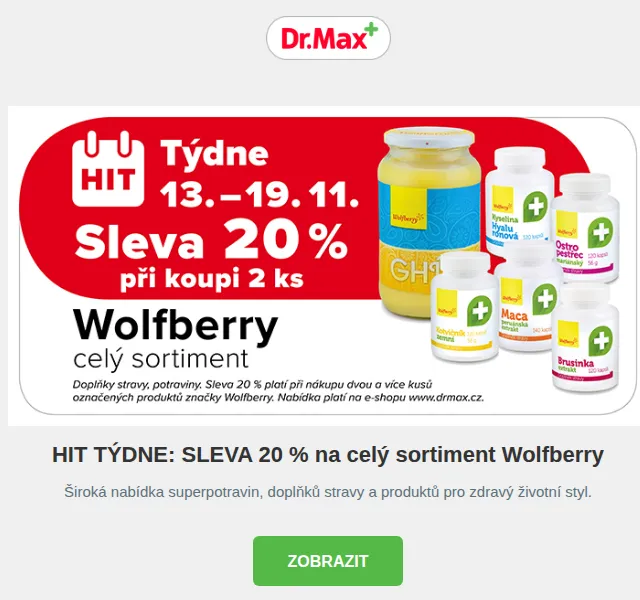Dr.Max E-shop: SLEVA 20 % na Wolfberry – červenec 2026 | Nuslet.cz