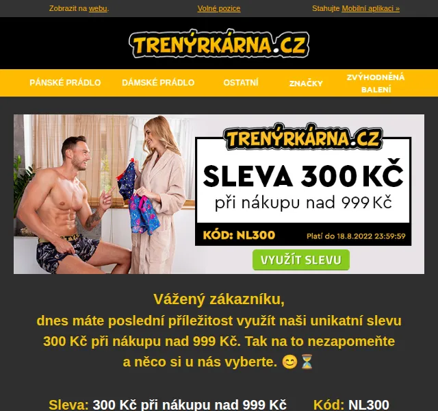 Lukáš z Trenýrkárna.cz: Sleva 300 Kč při nákupu nad 999 Kč – srpen 2022 | Nuslet.cz
