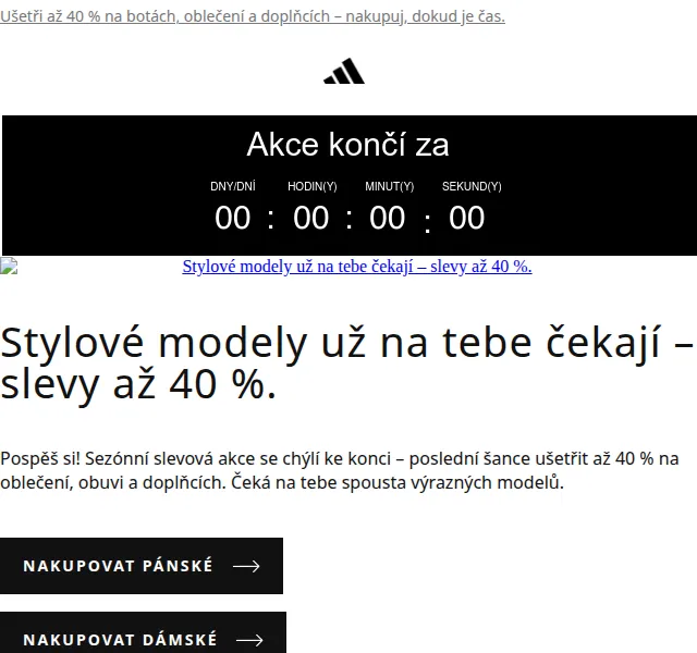 Adidas: Slevy až 40 % na boty, oblečení a doplňky – červenec 2026 | Nuslet.cz