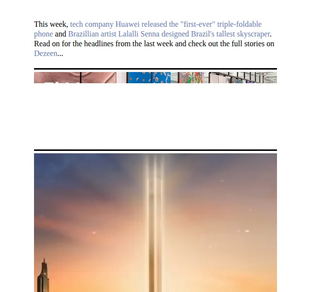 Dezeen Daily: Huawei triple-foldable phone & Brazil skyscraper – červenec 2026 | Nuslet.cz