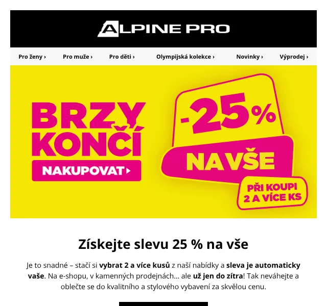 Alpine Pro: sleva 25 % na vše – květen 2026 | Nuslet.cz