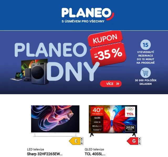 Planeo: sleva až 35 % s kuponem – srpen 2026