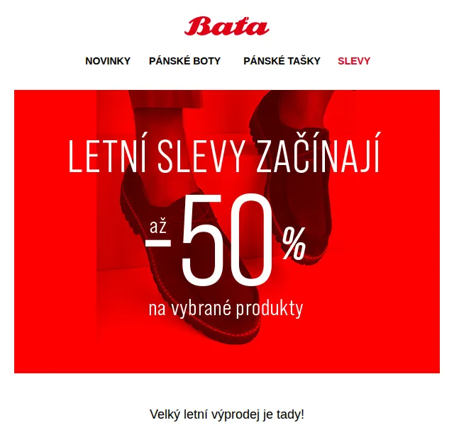 Baťa: Velký letní výprodej se slevami až 50 % – červenec 2026 | Nuslet.cz