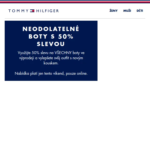 Tommy Hilfiger: 50% sleva na všechny boty ve výprodeji – červen 2026 | Nuslet.cz
