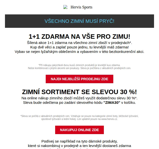 Hervis: 1+1 zdarma na vše zimní nebo -30 % – červen 2026 | Nuslet.cz