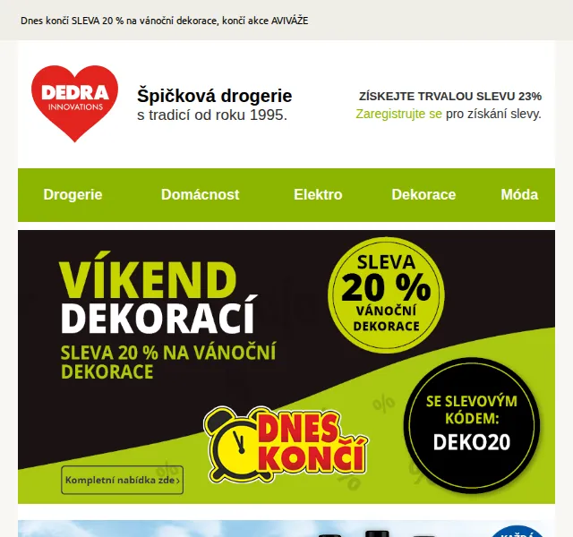 Novinky DEDRA INNOVATIONS: sleva 20 % na vánoční dekorace – červen 2026 | Nuslet.cz