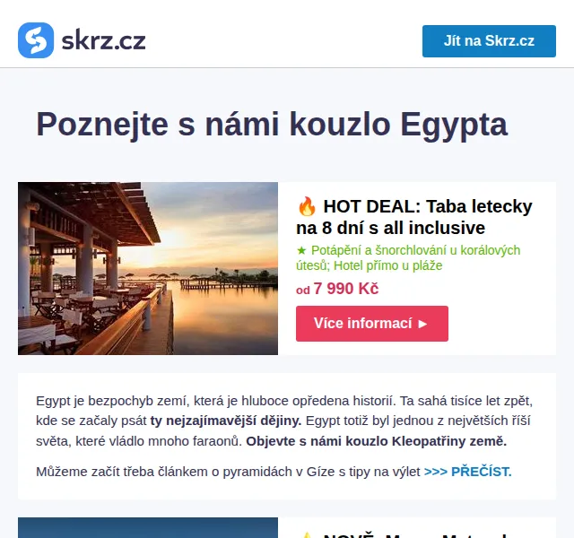 Skrz.cz: Dovolená v Egyptě od 7 990 Kč – červen 2026 | Nuslet.cz