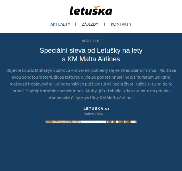 Letuška.cz: Sleva na letenky KM Malta Airlines – červenec 2026 | Nuslet.cz