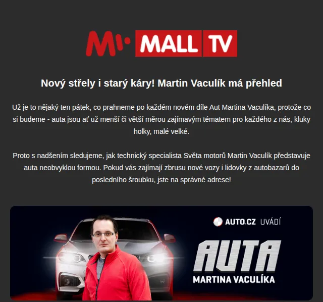 MALL TV: Auta s Martinem Vaculíkem – červen 2026 | Nuslet.cz