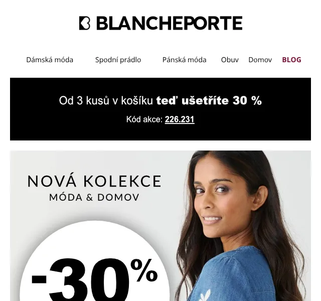 Blancheporte: -30 % od 3 ks denim – říjen 2026