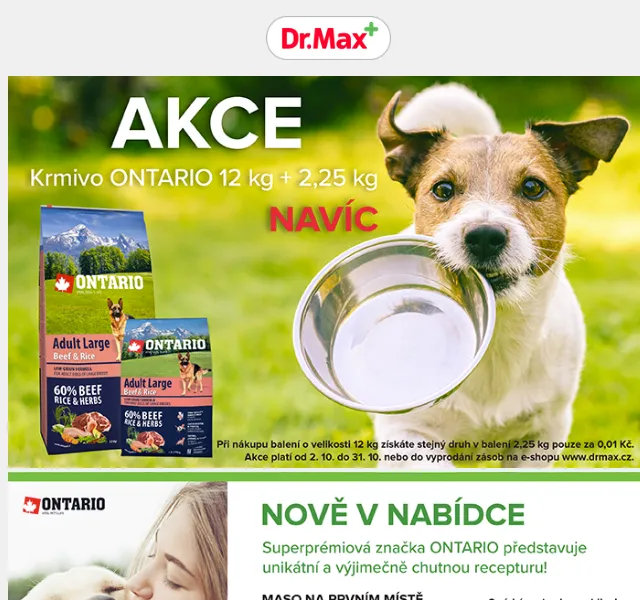 Dr.Max E-shop: Ontario 12 kg + 2,25 kg NAVÍC – červenec 2026 | Nuslet.cz