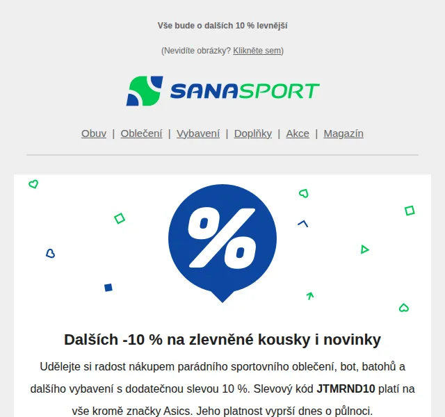Sanasport: Dodatečná sleva 10 % na sportovní výbavu – červen 2026 | Nuslet.cz