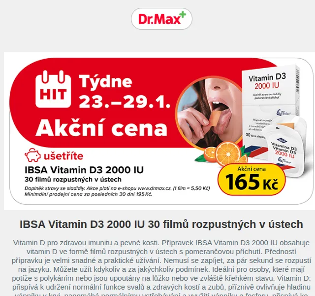 Dr.Max E-shop: Sleva 30 Kč na IBSA Vitamin D3 2000 IU – červen 2026 | Nuslet.cz