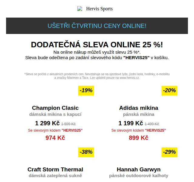 Hervis: Extra sleva 25 % s kódem – červen 2026 | Nuslet.cz