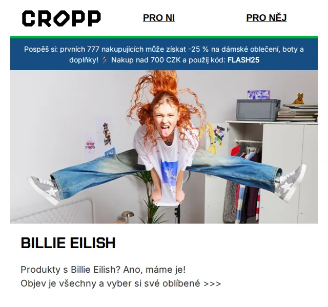 Cropp: Produkty s Billie Eilish a sleva 25 % – červenec 2026 | Nuslet.cz