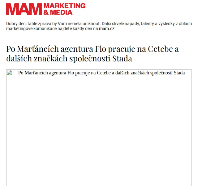 Marketing & Media: Agentura Flo rozšiřuje spolupráci se Stada – červenec 2026 | Nuslet.cz