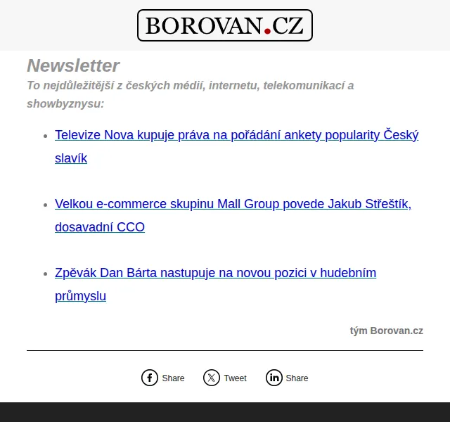 Aleš Borovan: Přehled zpráv z médií, e-commerce a showbyznysu – červen 2026 | Nuslet.cz