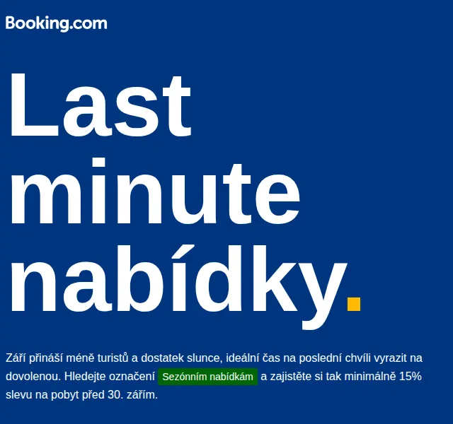 Booking.com: Hotely a ubytování v soukromí o 15 % levněji – červenec 2026 | Nuslet.cz