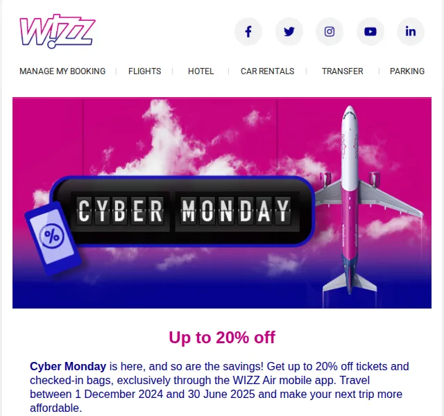 Wizz Air: Letenky a odbavená zavazadla až -20 % – červenec 2026 | Nuslet.cz