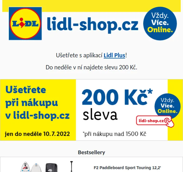 Lidl: sleva 200 Kč na nákup přes aplikaci – červenec 2026 | Nuslet.cz