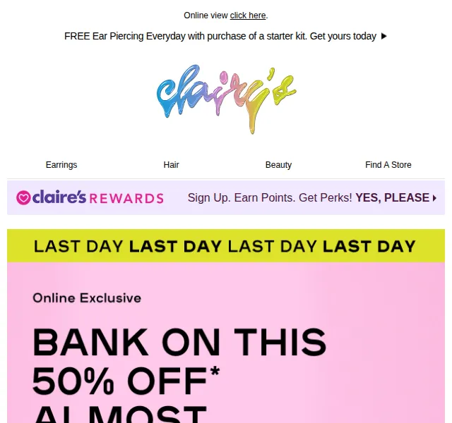 Claire's: 50% sleva na vše a propichování uší zdarma – červen 2026 | Nuslet.cz