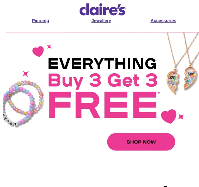 Claire's: Vše za 3+1 zdarma – červenec 2026 | Nuslet.cz