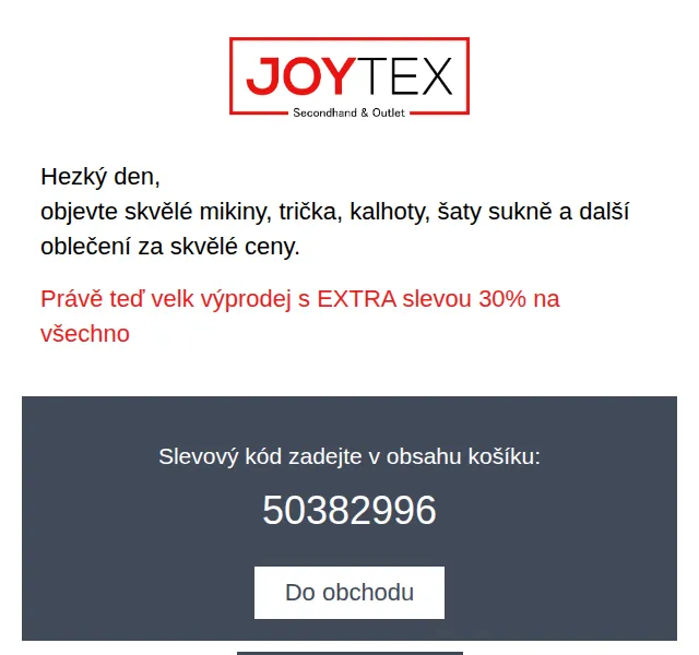 Joytex.shop: Extra sleva 30 % na oblečení – červenec 2026 | Nuslet.cz