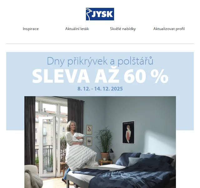 JYSK: Sleva až 60 % na přikrývky a polštáře – červenec 2026 | Nuslet.cz