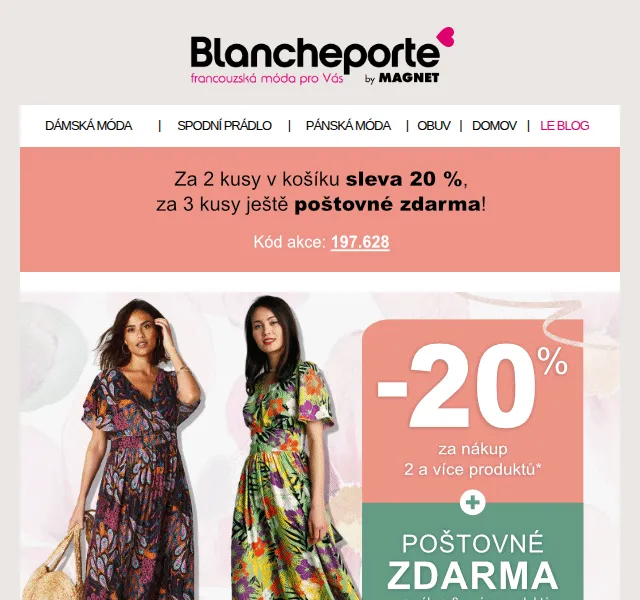 Blancheporte: Sleva 20 % a poštovné zdarma při nákupu 3+ produktů – červen 2026 | Nuslet.cz